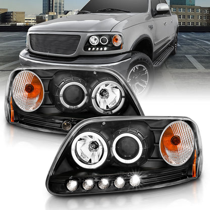 Headlight Set Projector w/Halo Clear Lens Black Housing Pair w/1 Pc. LED Does Not Fit F-150 Svt Lightning Models Ford Expedition 1997-2002, Ford F-150 1997-2003 AnzoUSA-3