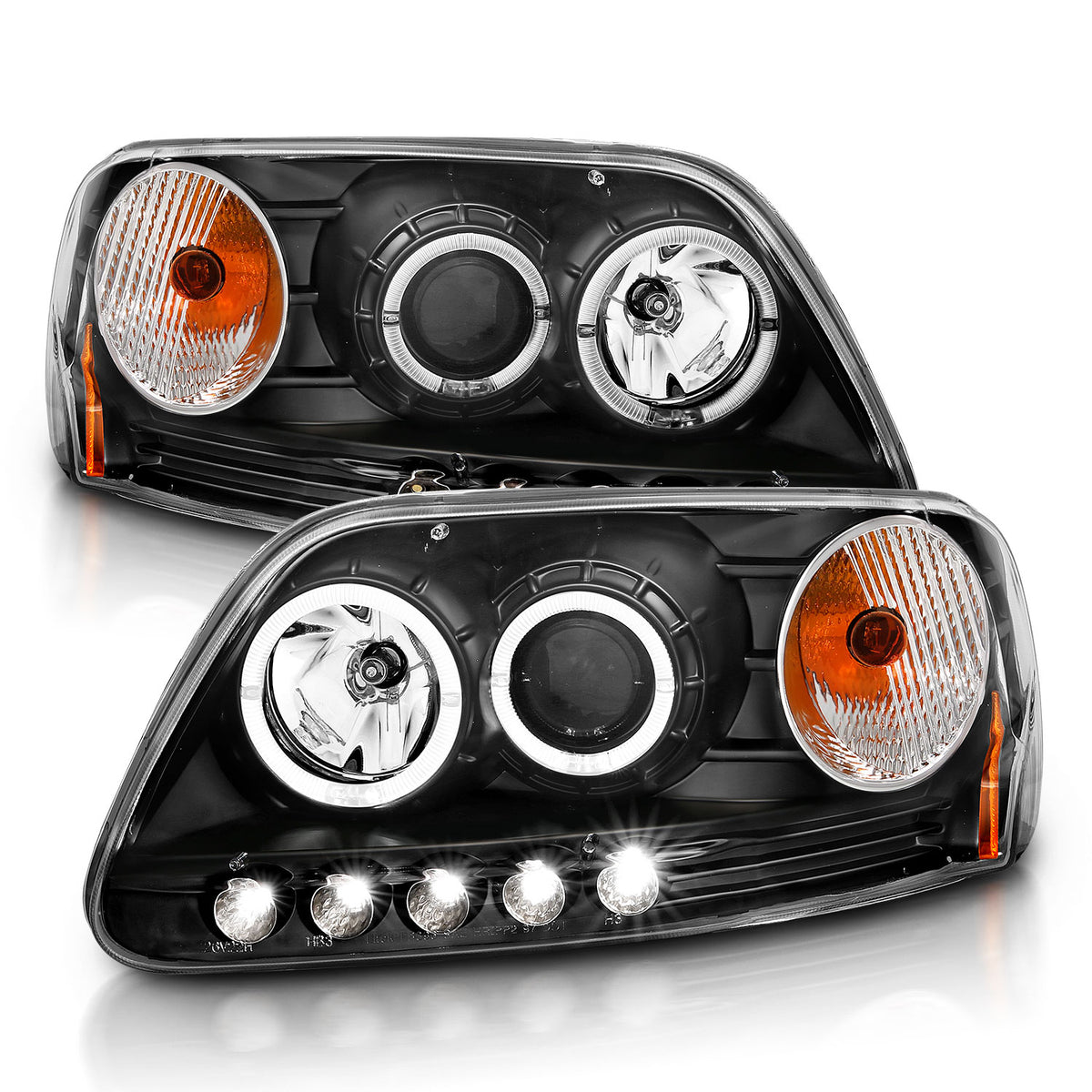 Headlight Set Projector w/Halo Clear Lens Black Housing Pair w/1 Pc. LED Does Not Fit F-150 Svt Lightning Models Ford Expedition 1997-2002, Ford F-150 1997-2003 AnzoUSA-4