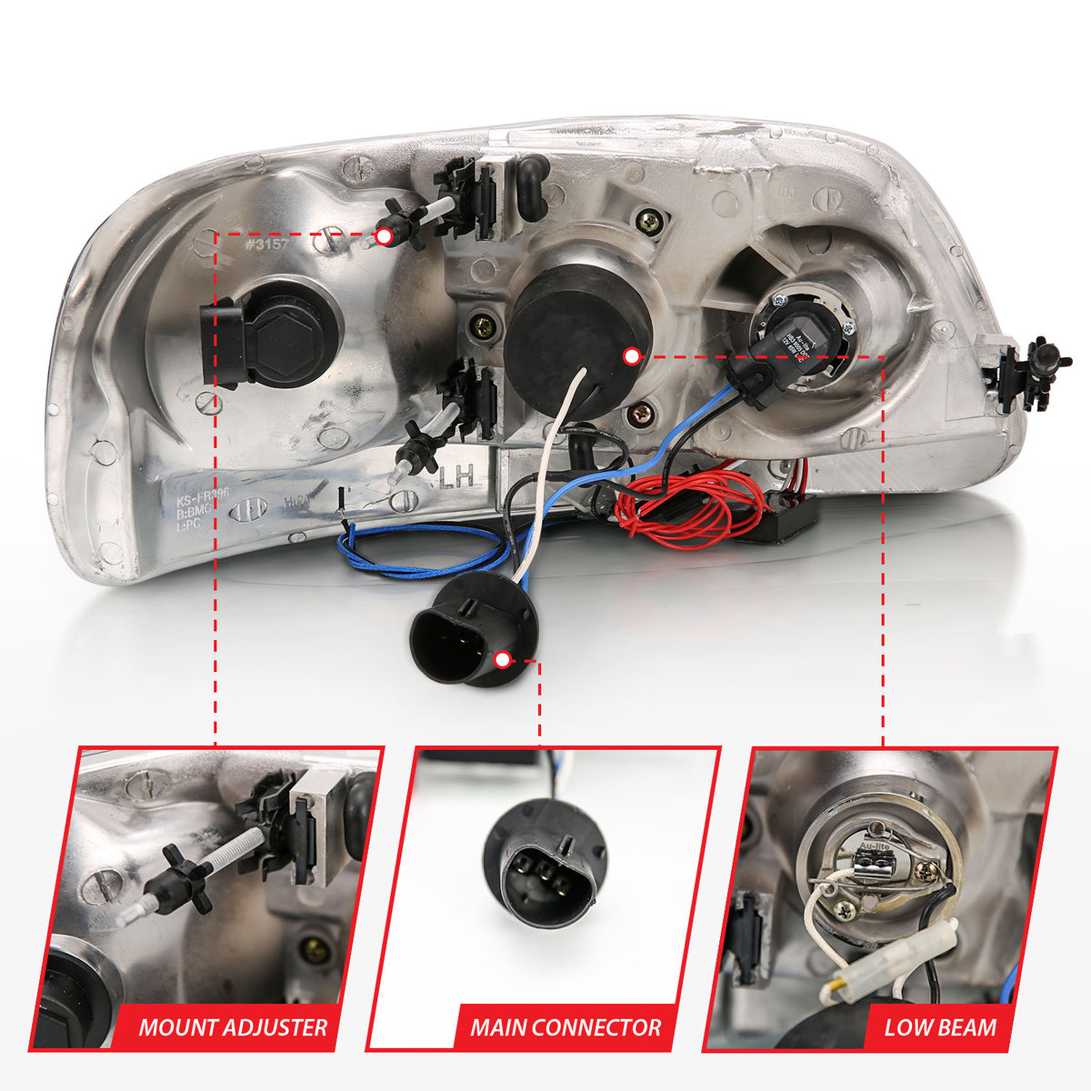 Headlight Set Projector w/Halo Clear Lens Black Housing Pair w/1 Pc. LED Does Not Fit F-150 Svt Lightning Models Ford Expedition 1997-2002, Ford F-150 1997-2003 AnzoUSA-7