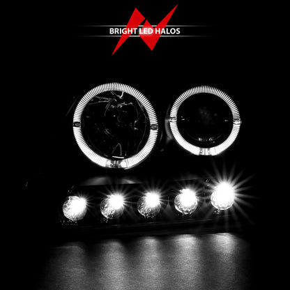 Headlight Set Projector w/Halo Clear Lens Black Housing Pair w/1 Pc. LED Does Not Fit F-150 Svt Lightning Models Ford Expedition 1997-2002, Ford F-150 1997-2003 AnzoUSA-8