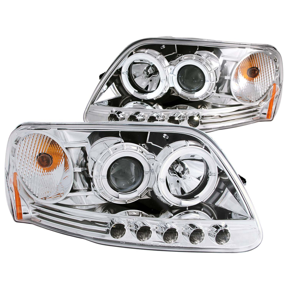 Headlight Set Projector w/Halo Clear Lens Chrome Housing Pair w/1 Pc. LED Does Not Fit F-150 Svt Lightning Models Ford Expedition 1997-2002, Ford F-150 1997-2003 AnzoUSA