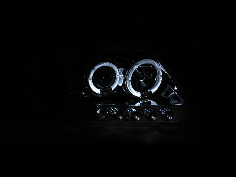 Headlight Set Projector w/Halo Clear Lens Chrome Housing Pair w/1 Pc. LED Does Not Fit F-150 Svt Lightning Models Ford Expedition 1997-2002, Ford F-150 1997-2003 AnzoUSA-2