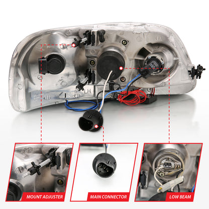 Headlight Set Projector w/Halo Clear Lens Chrome Housing Pair w/1 Pc. LED Does Not Fit F-150 Svt Lightning Models Ford Expedition 1997-2002, Ford F-150 1997-2003 AnzoUSA-7