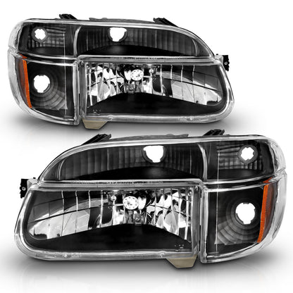 Headlight Set Crystal Headlights Black W/ Corner Lights 2pc Ford Explorer 1995-2001 AnzoUSA-3