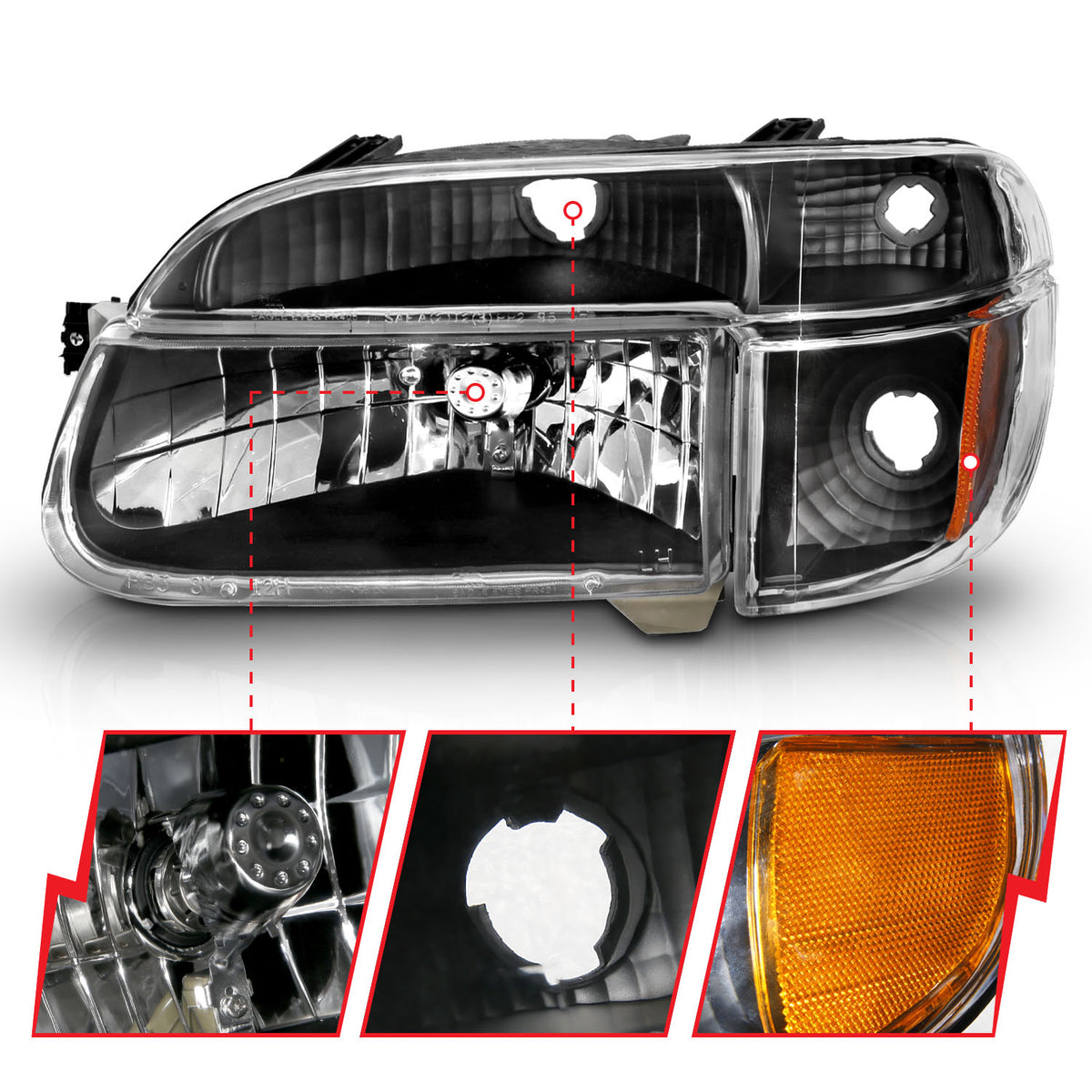 Headlight Set Crystal Headlights Black W/ Corner Lights 2pc Ford Explorer 1995-2001 AnzoUSA-4
