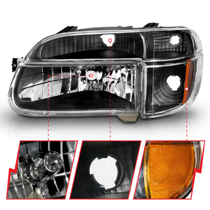 Headlight Set Crystal Headlights Black W/ Corner Lights 2pc Ford Explorer 1995-2001 AnzoUSA-4