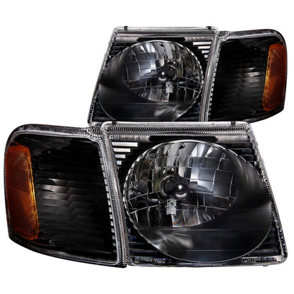Headlight Set Crystal Clear Lens Black Housing Pair Does Not Fit Explorer 4Dr Models Ford Explorer Sport Trac 2001-2005 AnzoUSA