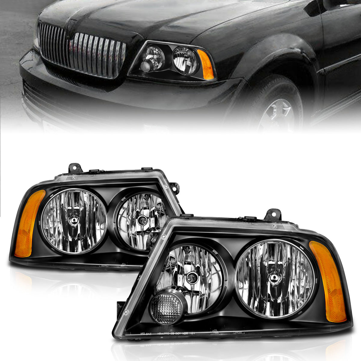 Headlight Set Crystal Clear Lens Black Housing Pair For Use W/Non HID Models Only Lincoln Navigator 2003-2006 AnzoUSA-2