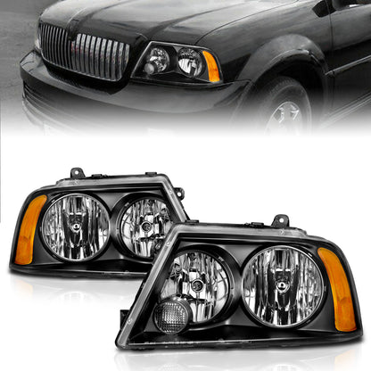 Headlight Set Crystal Clear Lens Black Housing Pair For Use W/Non HID Models Only Lincoln Navigator 2003-2006 AnzoUSA-2