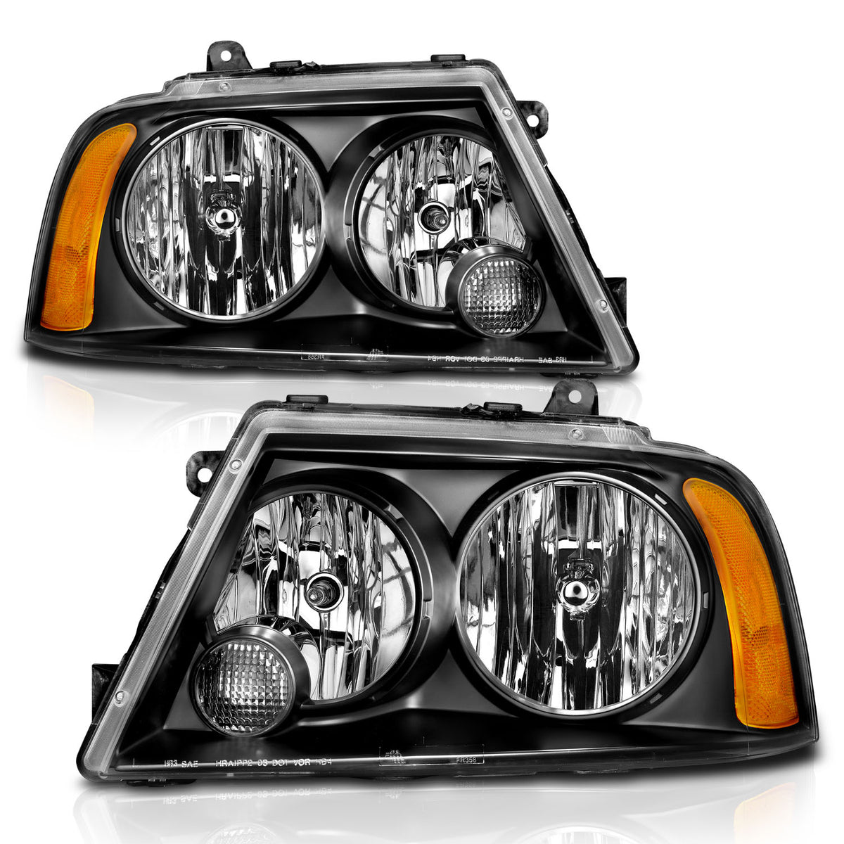 Headlight Set Crystal Clear Lens Black Housing Pair For Use W/Non HID Models Only Lincoln Navigator 2003-2006 AnzoUSA-3