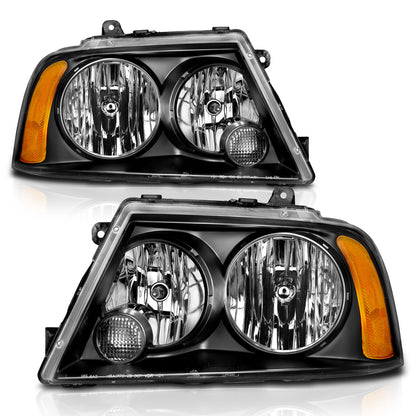 Headlight Set Crystal Clear Lens Black Housing Pair For Use W/Non HID Models Only Lincoln Navigator 2003-2006 AnzoUSA-3