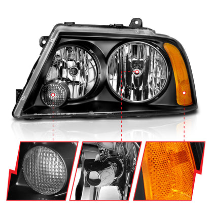 Headlight Set Crystal Clear Lens Black Housing Pair For Use W/Non HID Models Only Lincoln Navigator 2003-2006 AnzoUSA-4