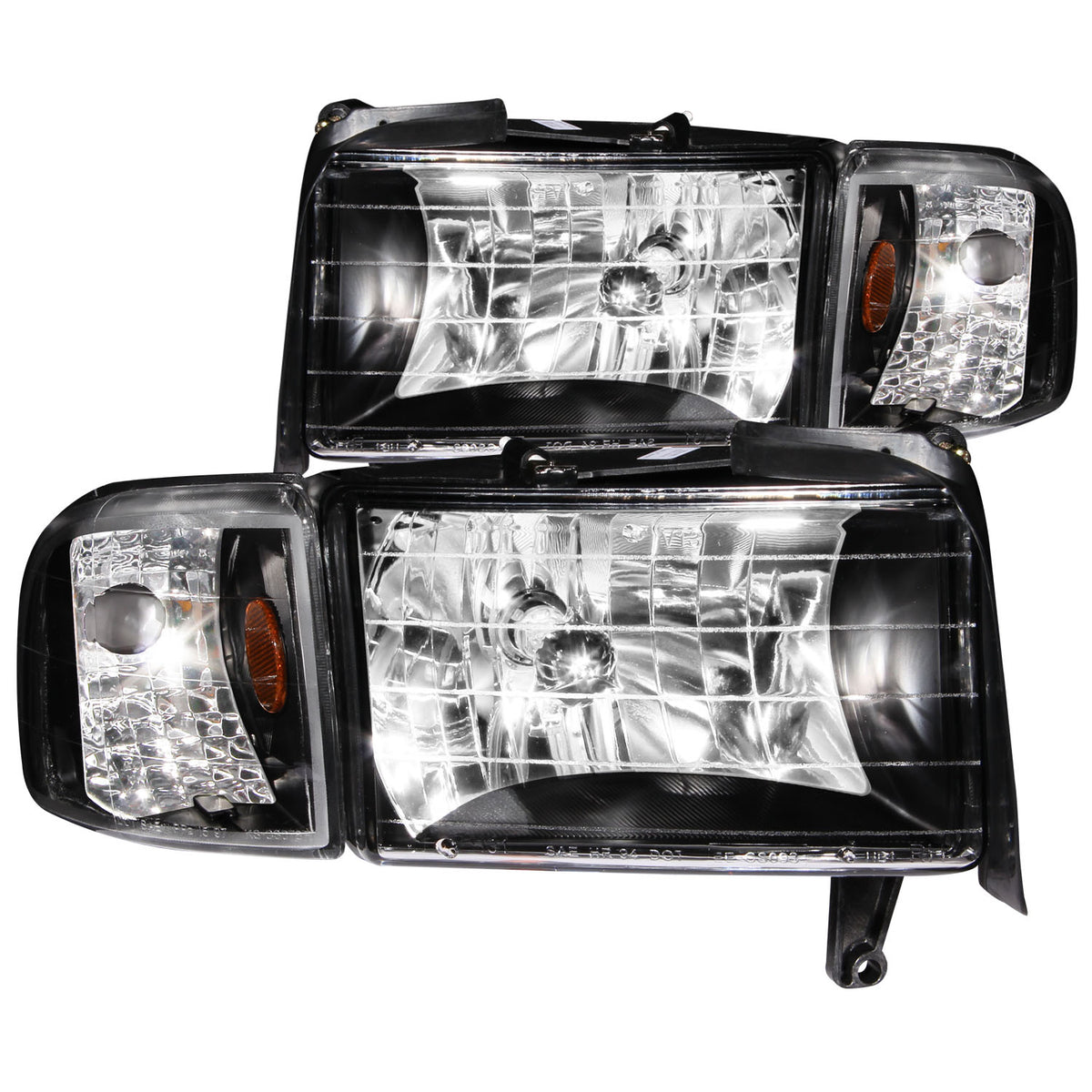 Headlight Set Crystal Clear Lens Black Housing Pair Does Not Fit Ram Models With Sport Package Dodge Ram 1500 1994-2001 Ram 2500/3500 1994-2002 AnzoUSA
