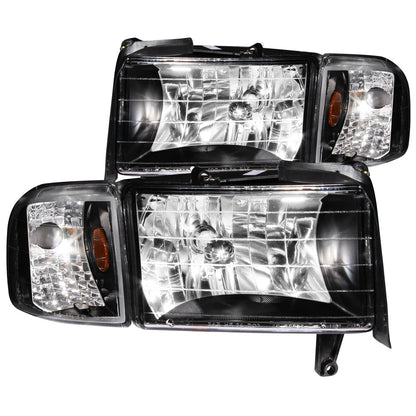 Headlight Set Crystal Clear Lens Black Housing Pair Does Not Fit Ram Models With Sport Package Dodge Ram 1500 1994-2001 Ram 2500/3500 1994-2002 AnzoUSA