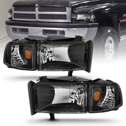 Headlight Set Crystal Clear Lens Black Housing Pair Does Not Fit Ram Models With Sport Package Dodge Ram 1500 1994-2001 Ram 2500/3500 1994-2002 AnzoUSA-2