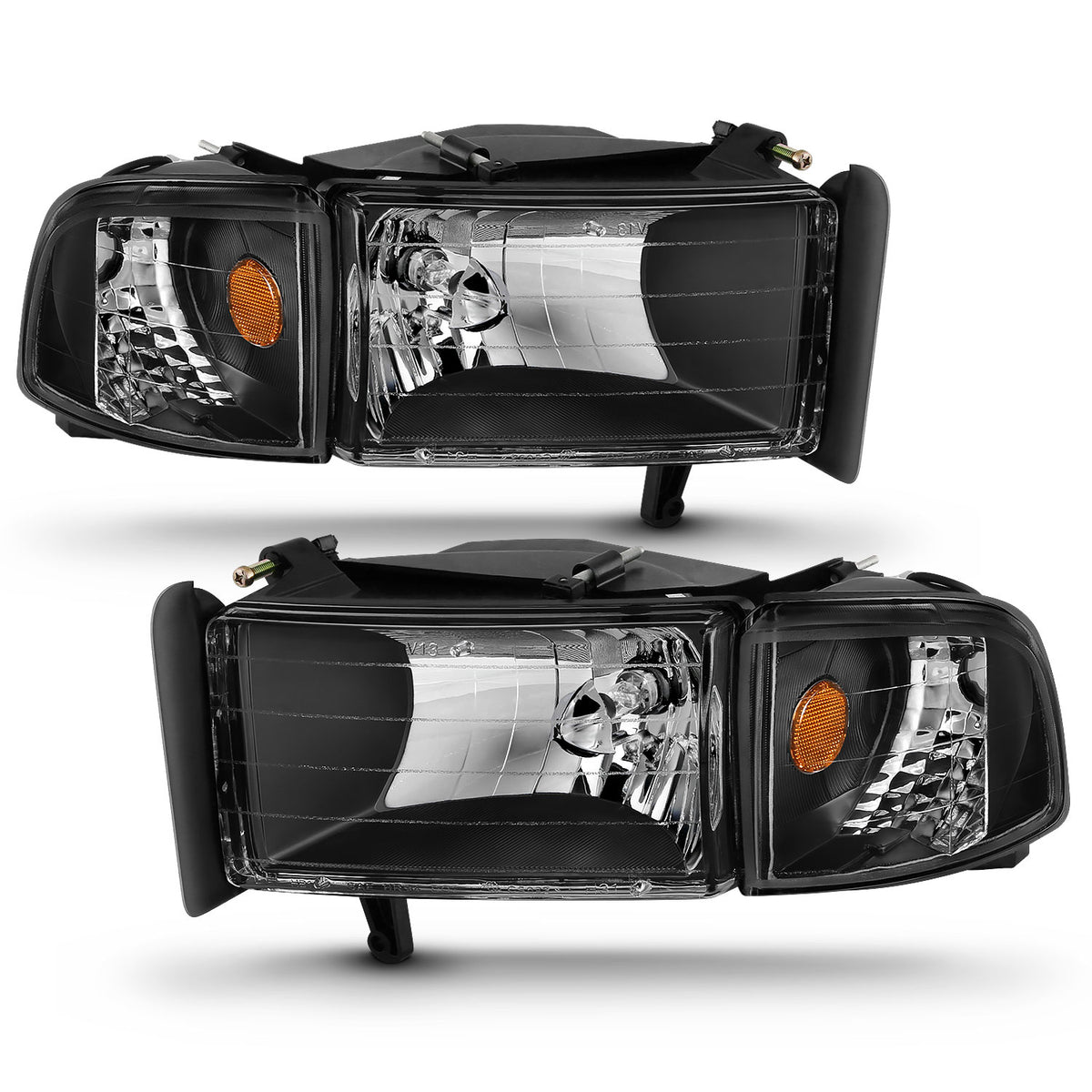 Headlight Set Crystal Clear Lens Black Housing Pair Does Not Fit Ram Models With Sport Package Dodge Ram 1500 1994-2001 Ram 2500/3500 1994-2002 AnzoUSA-3