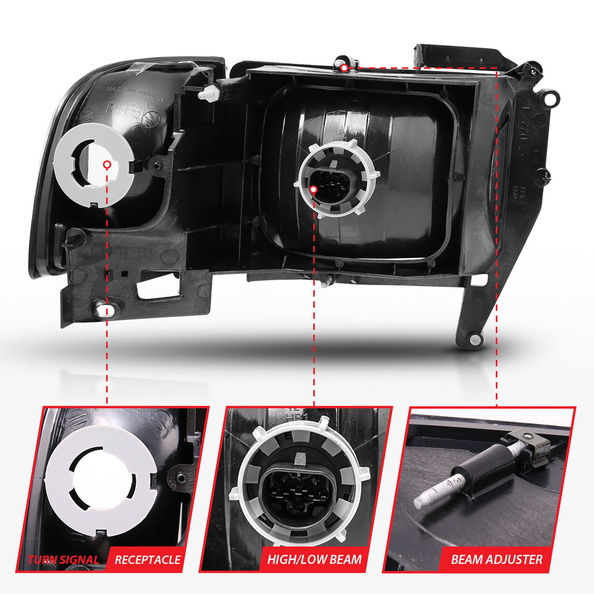 Headlight Set Crystal Clear Lens Black Housing Pair Does Not Fit Ram Models With Sport Package Dodge Ram 1500 1994-2001 Ram 2500/3500 1994-2002 AnzoUSA-6