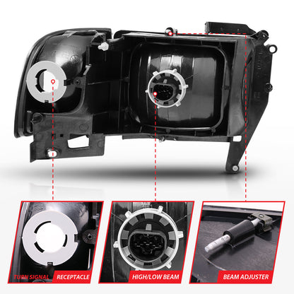 Headlight Set Crystal Clear Lens Black Housing Pair Does Not Fit Ram Models With Sport Package Dodge Ram 1500 1994-2001 Ram 2500/3500 1994-2002 AnzoUSA-6