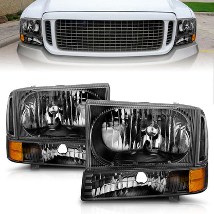 Headlight Set Crystal Clear Lens Black Housing Pair 2 Pc Does Not Fit F-250 Light Duty Or Sealed Beam Models Ford Excursion 2000-2004, Ford F-250/F-350/F-450/F-550 Super Duty 1999-2004 AnzoUSA-2