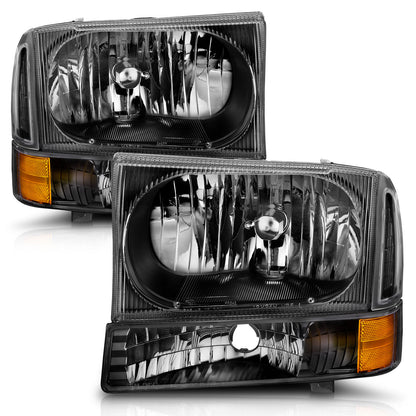 Headlight Set Crystal Clear Lens Black Housing Pair 2 Pc Does Not Fit F-250 Light Duty Or Sealed Beam Models Ford Excursion 2000-2004, Ford F-250/F-350/F-450/F-550 Super Duty 1999-2004 AnzoUSA-3