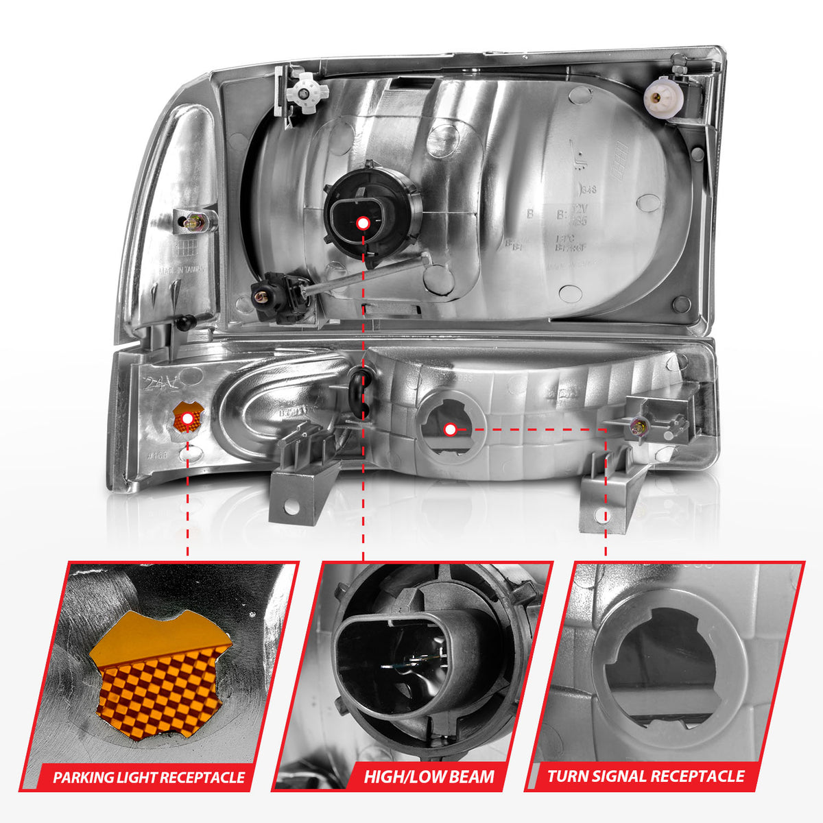 Headlight Set Crystal Clear Lens Black Housing Pair 2 Pc Does Not Fit F-250 Light Duty Or Sealed Beam Models Ford Excursion 2000-2004, Ford F-250/F-350/F-450/F-550 Super Duty 1999-2004 AnzoUSA-6