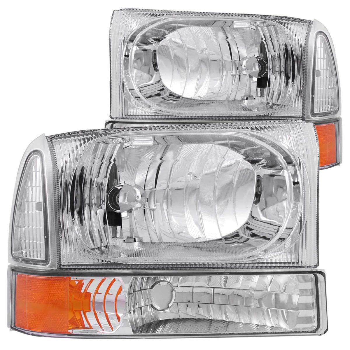 Headlight Set Crystal Clear Lens Chrome Housing Pair 2pc Not For Use W/Sealed Beam Headlights Does Not Fit F-250 Light Duty Or Sealed Beam Models Ford Excursion 2000-2004, Ford F-250/F-350/F-450/F-550 Super Duty 1999-2004 AnzoUSA