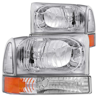 Headlight Set Crystal Clear Lens Chrome Housing Pair 2pc Not For Use W/Sealed Beam Headlights Does Not Fit F-250 Light Duty Or Sealed Beam Models Ford Excursion 2000-2004, Ford F-250/F-350/F-450/F-550 Super Duty 1999-2004 AnzoUSA