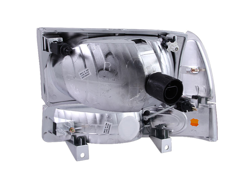 Headlight Set Crystal Clear Lens Chrome Housing Pair 2pc Not For Use W/Sealed Beam Headlights Does Not Fit F-250 Light Duty Or Sealed Beam Models Ford Excursion 2000-2004, Ford F-250/F-350/F-450/F-550 Super Duty 1999-2004 AnzoUSA-1