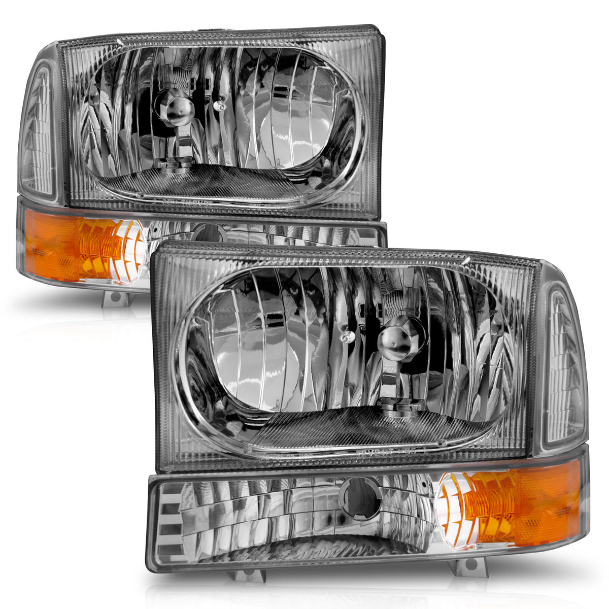Headlight Set Crystal Clear Lens Chrome Housing Pair 2pc Not For Use W/Sealed Beam Headlights Does Not Fit F-250 Light Duty Or Sealed Beam Models Ford Excursion 2000-2004, Ford F-250/F-350/F-450/F-550 Super Duty 1999-2004 AnzoUSA-3