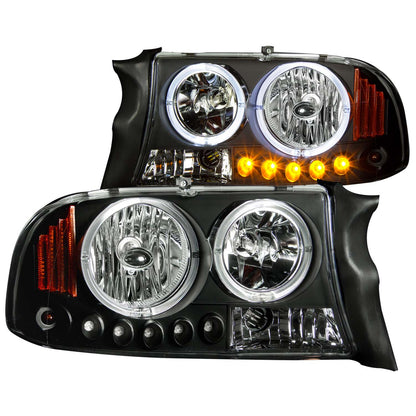 Headlight Set Crystal Clear Lens Black Housing Pair 1 Pc. Dodge Dakota 1997-2004, Dodge Durango 1998-2003 AnzoUSA