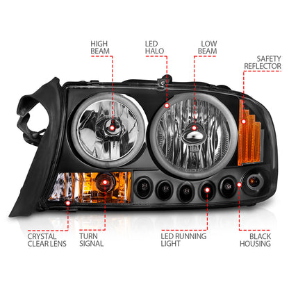 Headlight Set Crystal Clear Lens Black Housing Pair 1 Pc. Dodge Dakota 1997-2004, Dodge Durango 1998-2003 AnzoUSA-6
