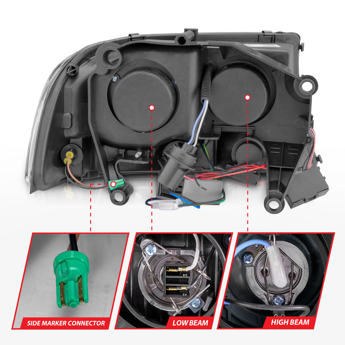 Headlight Set Crystal Clear Lens Black Housing Pair 1 Pc. Dodge Dakota 1997-2004, Dodge Durango 1998-2003 AnzoUSA-7
