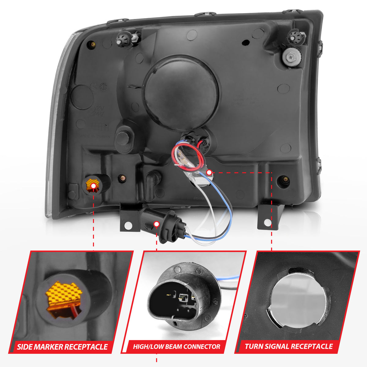 Headlight Set Crystal Clear Lens Chrome Housing Pair w/1 Pc. LED Not For Use W/Sealed Beam Headlights Does Not Fit F-250 Light Duty Or Sealed Beam Models Ford Excursion 2000-2004, Ford F-250/F-350/F-450/F-550 Super Duty 1999-2004 AnzoUSA-7