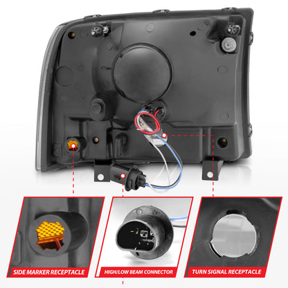 Headlight Set Crystal Clear Lens Chrome Housing Pair w/1 Pc. LED Not For Use W/Sealed Beam Headlights Does Not Fit F-250 Light Duty Or Sealed Beam Models Ford Excursion 2000-2004, Ford F-250/F-350/F-450/F-550 Super Duty 1999-2004 AnzoUSA-7