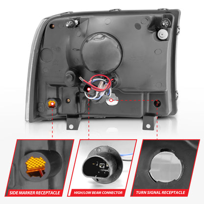 Headlight Set Crystal Clear Lens Black Housing w/1 Pc. LED Strip Pair Not For Use W/Sealed Beam Headlights Does Not Fit F-250 Light Duty Or Sealed Beam Models Ford Excursion 2000-2004, Ford F-250/F-350/F-450/F-550 Super Duty 1999-2004 AnzoUSA-7