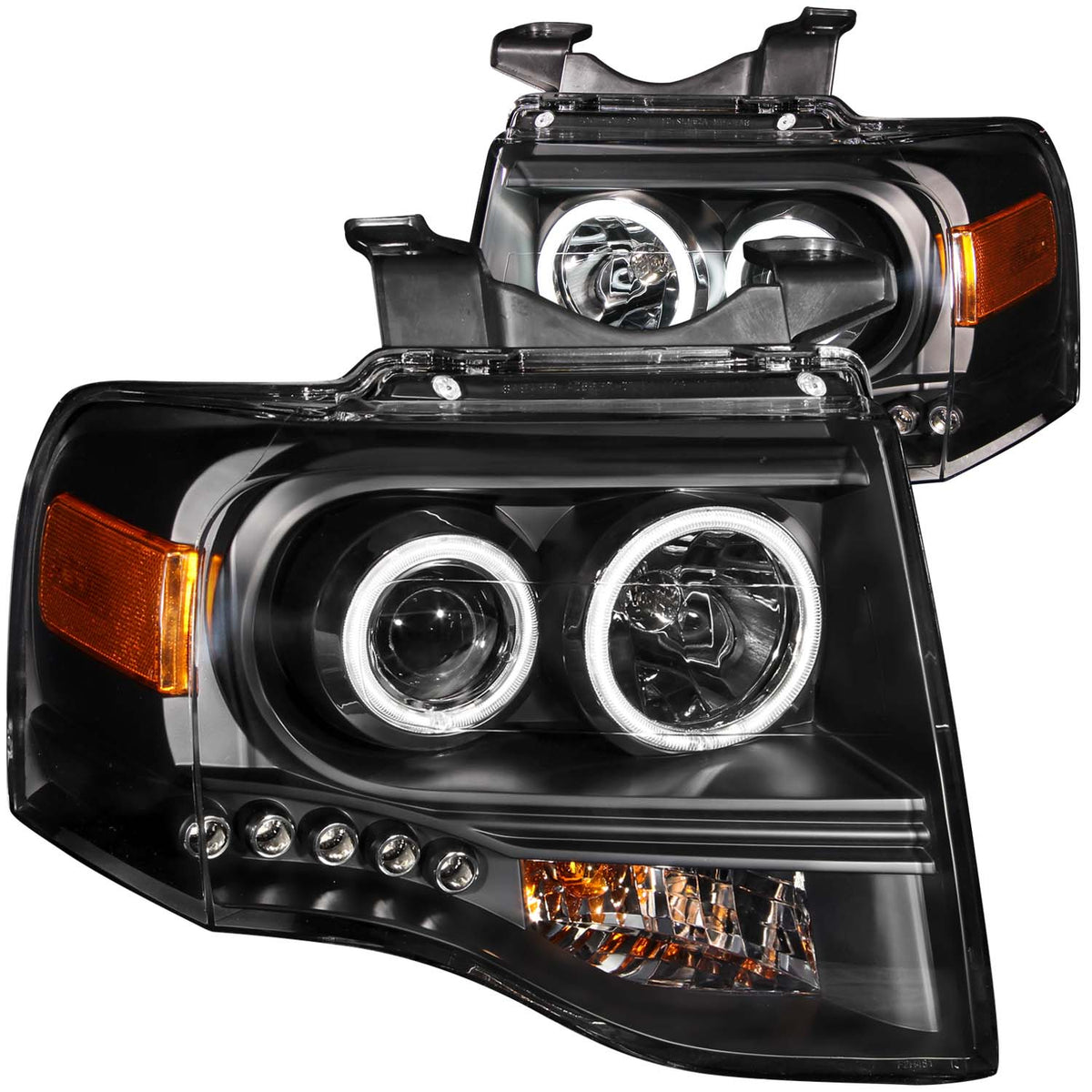 Headlight Set Projector w/Halo Clear Lens Black Housing Pair CCFL Ford Expedition 2007-2014 AnzoUSA