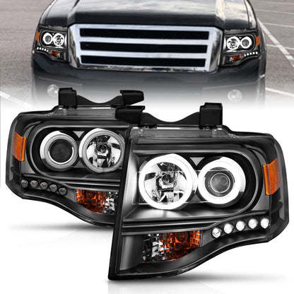 Headlight Set Projector w/Halo Clear Lens Black Housing Pair CCFL Ford Expedition 2007-2014 AnzoUSA-3