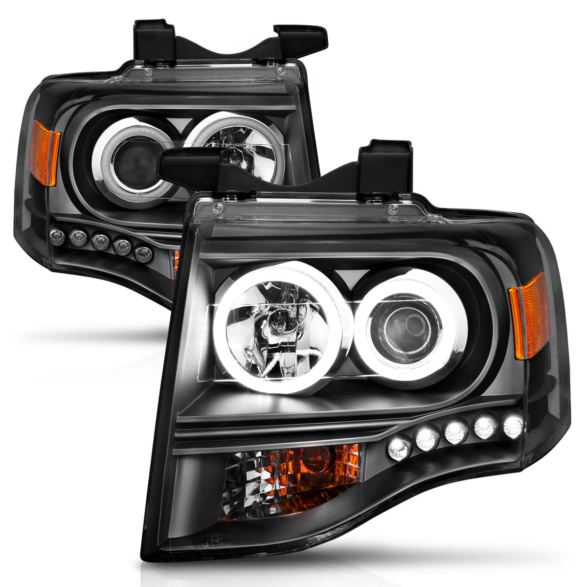 Headlight Set Projector w/Halo Clear Lens Black Housing Pair CCFL Ford Expedition 2007-2014 AnzoUSA-4