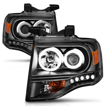 Headlight Set Projector w/Halo Clear Lens Black Housing Pair CCFL Ford Expedition 2007-2014 AnzoUSA-4