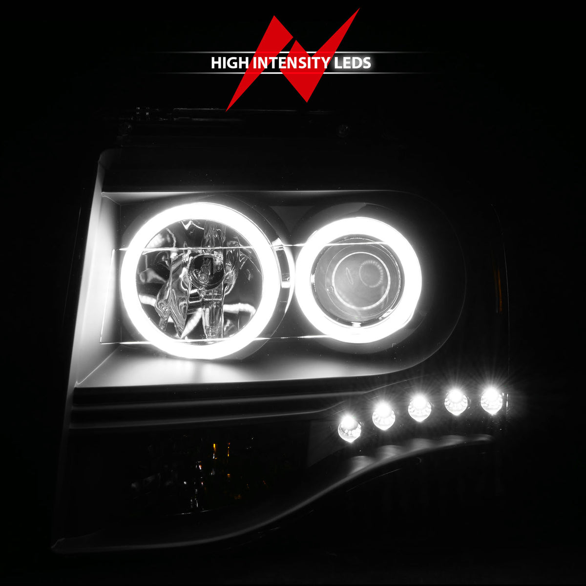 Headlight Set Projector w/Halo Clear Lens Black Housing Pair CCFL Ford Expedition 2007-2014 AnzoUSA-8