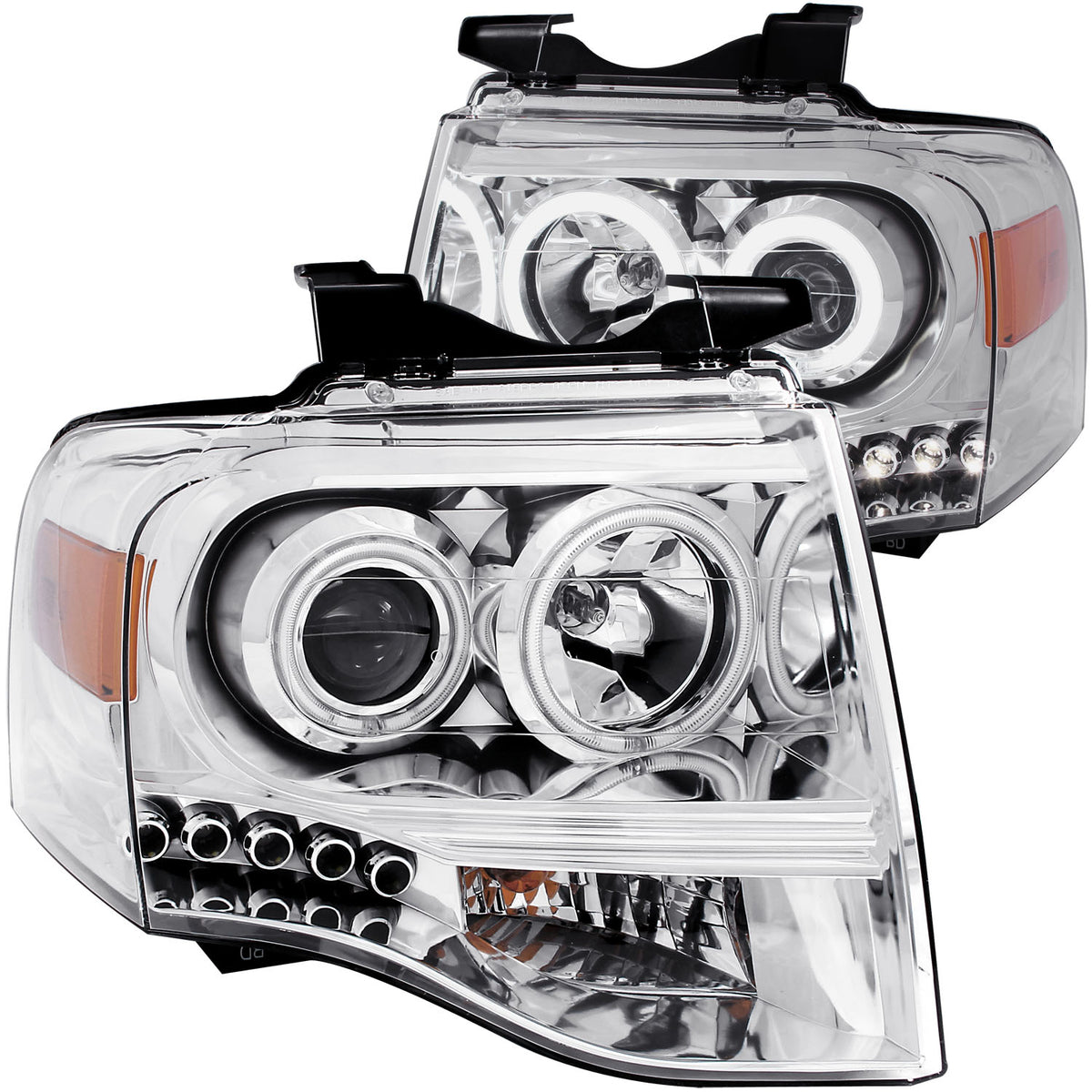 Headlight Set Projector w/Halo Clear Lens Chrome Housing Pair Ford Expedition 2007-2014 AnzoUSA
