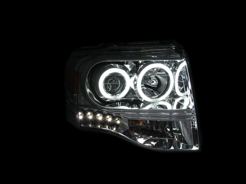 Headlight Set Projector w/Halo Clear Lens Chrome Housing Pair Ford Expedition 2007-2014 AnzoUSA-2