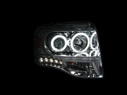 Headlight Set Projector w/Halo Clear Lens Chrome Housing Pair Ford Expedition 2007-2014 AnzoUSA-2