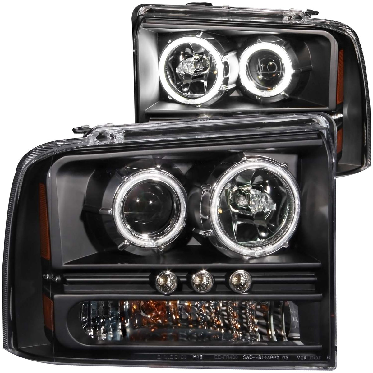 Headlight Set Projector w/Halo Clear Lens Black Housing w/1 Pc. LED Strip Pair CCFL Does Not Fit F-250 Light Duty Or Sealed Beam Models Ford Excursion 2005, Ford F-250/F-350/F-450/F-550 Super Duty 2005-2007 AnzoUSA