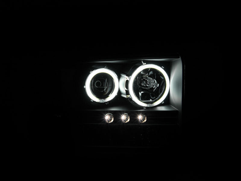 Headlight Set Projector w/Halo Clear Lens Black Housing w/1 Pc. LED Strip Pair CCFL Does Not Fit F-250 Light Duty Or Sealed Beam Models Ford Excursion 2005, Ford F-250/F-350/F-450/F-550 Super Duty 2005-2007 AnzoUSA-2
