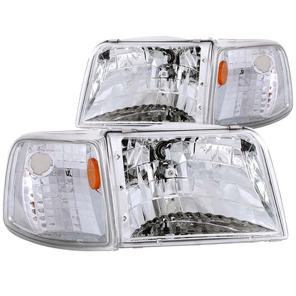 Headlight Set Crystal Clear Lens Chrome Housing W/Corner Lights Pair Ford Ranger 1993-1997 AnzoUSA