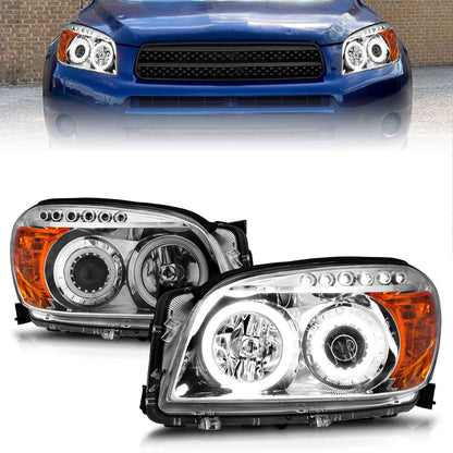 Headlight Set Projector w/Halo Chrome Housing Pair CCFL Projector W/Halo Clear Lens Toyota RAV4 2006-2008 AnzoUSA-3