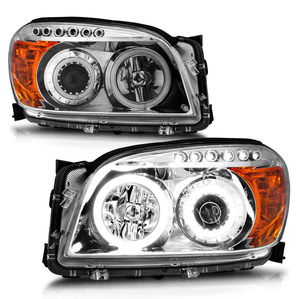 Headlight Set Projector w/Halo Chrome Housing Pair CCFL Projector W/Halo Clear Lens Toyota RAV4 2006-2008 AnzoUSA-4