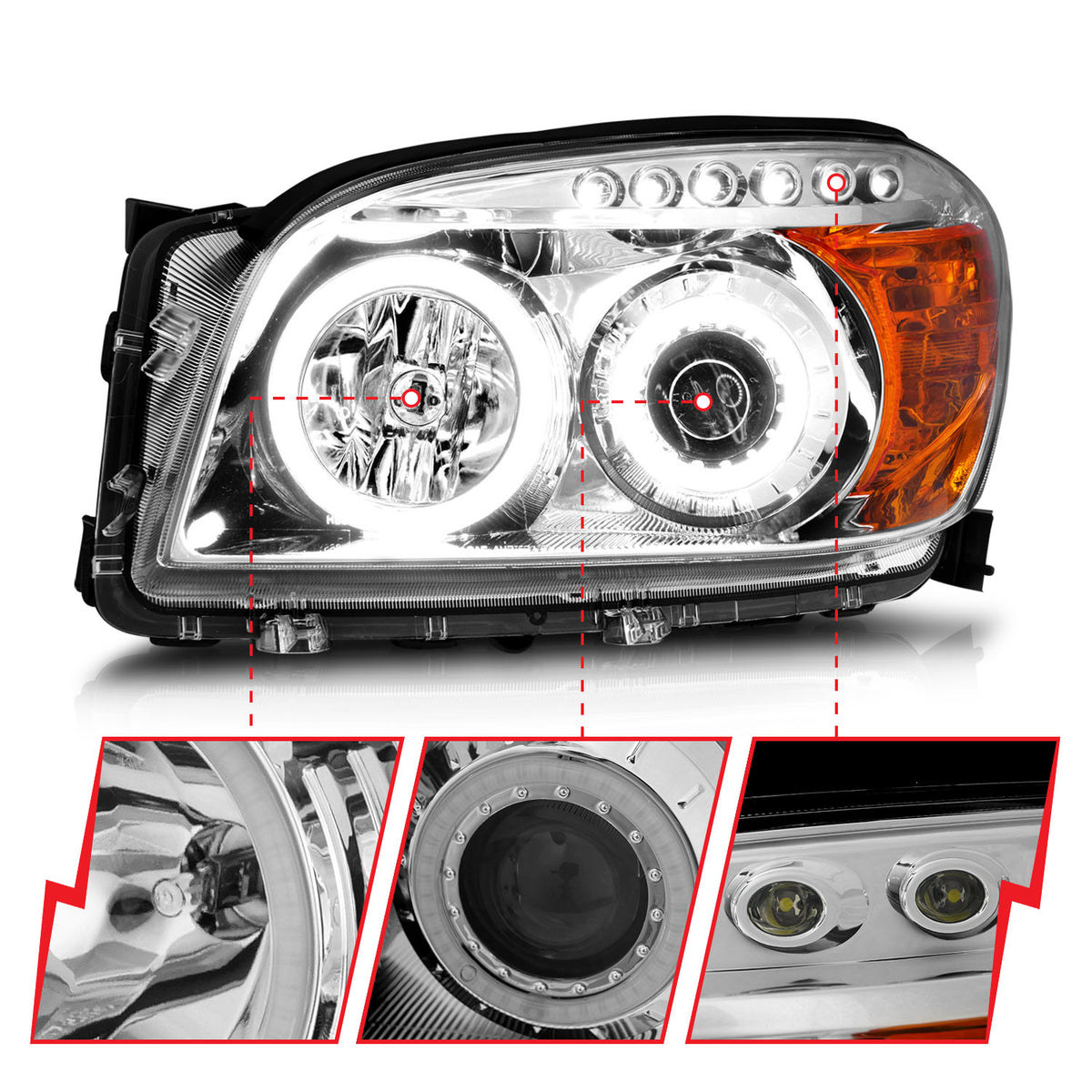 Headlight Set Projector w/Halo Chrome Housing Pair CCFL Projector W/Halo Clear Lens Toyota RAV4 2006-2008 AnzoUSA-5