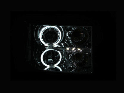 Headlight Set Projector w/Halo Clear Lens Chrome Housing Pair CCFL GMC Sierra 1500 2007-2013, 2500 HD/3500 HD 2007-2014 AnzoUSA-2